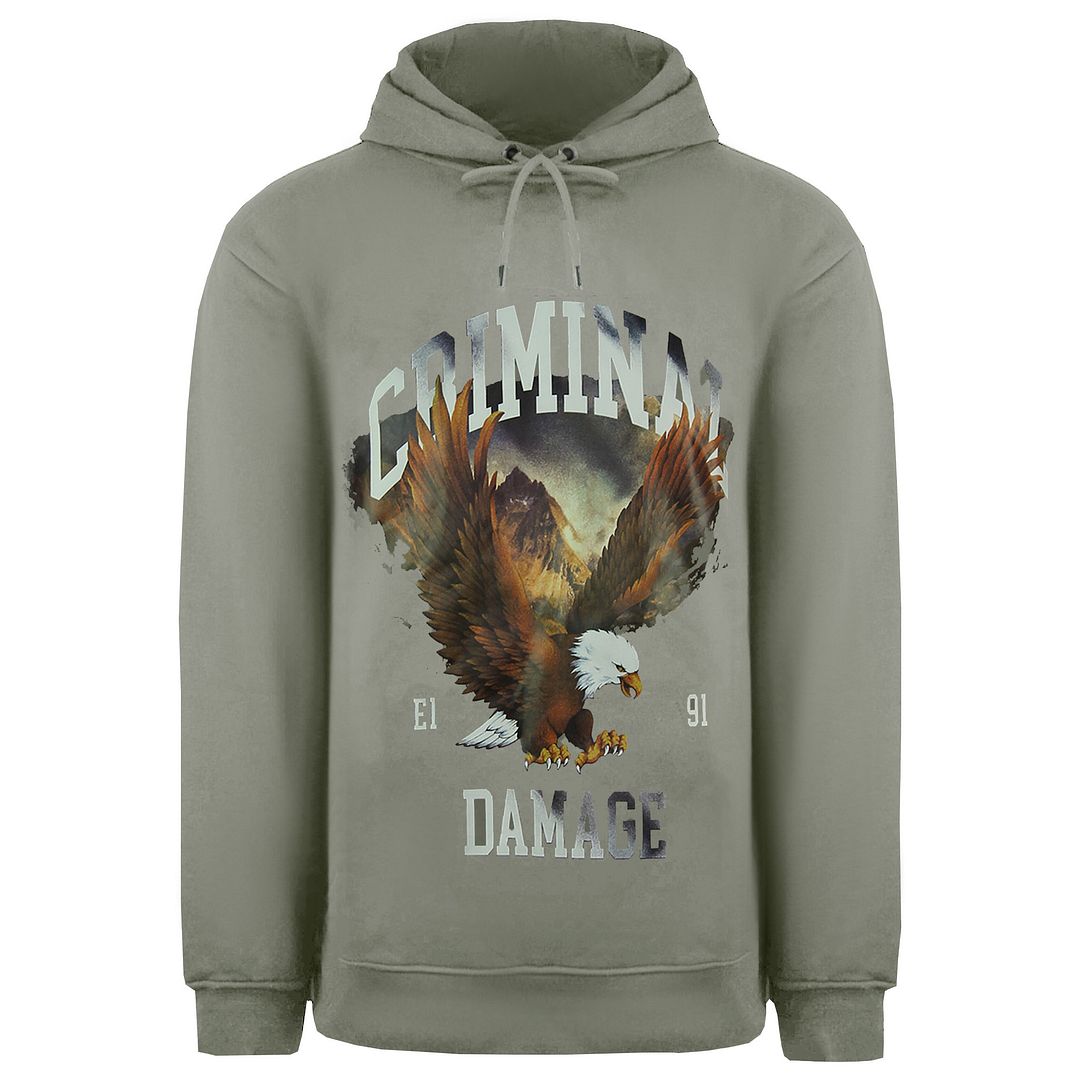 Criminal Damage Eagle Mens Grey Hoodie