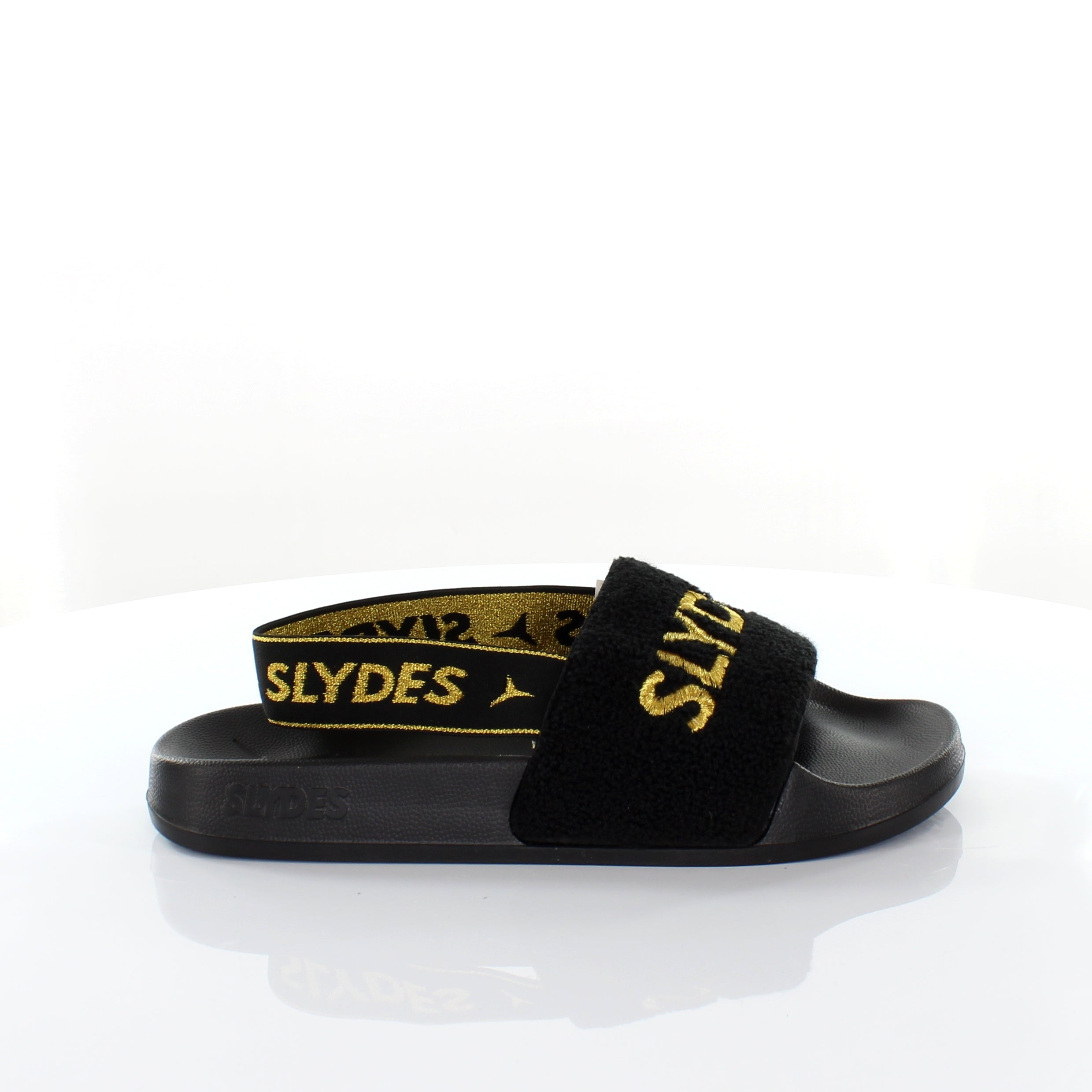 Slydes Coin Womens Slip On Back Strap Flip Flop Sliders Sandals SS20 Black Gold