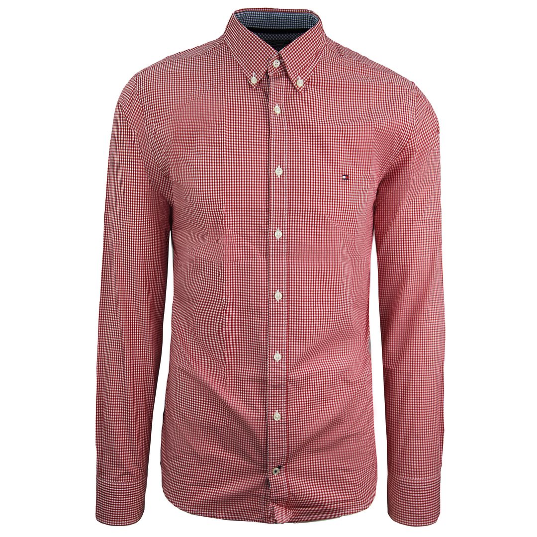 Tommy Hilfiger Oxford Checkered Classic Long Sleeve Red Men Shirt MW0MW06070 905