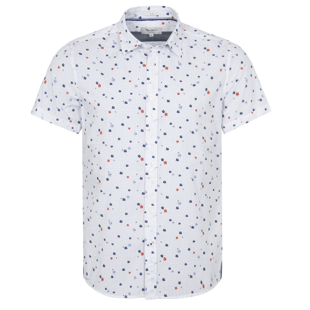 Pepe Jeans Slim Fit Mens White Printed Shirt