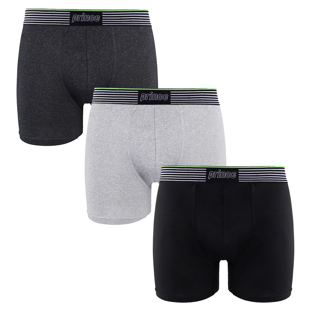 Prince Performance Range 3-Pack Black/Grey Mens Boxer Shorts