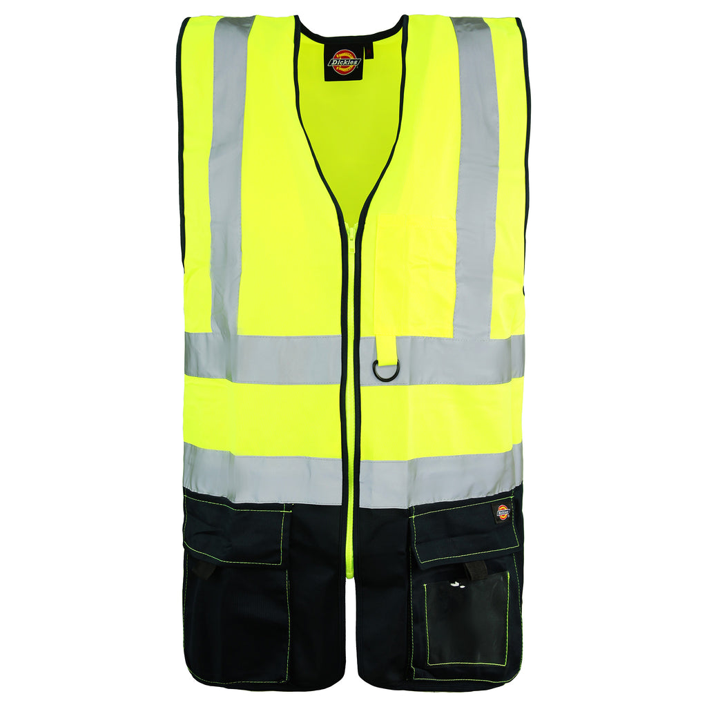 Dickies Two Tone Hi-Vis Technical Waistcoat Yellow Navy Mens Workwear Vest SA22021 YELLOW NAVY