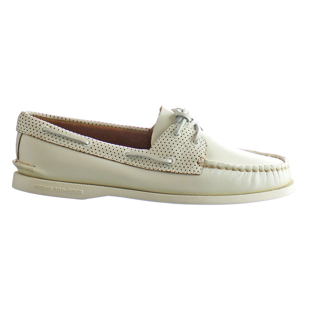 Sperry A/0 2-Eye Pin Perf Mens White Boat Shoes