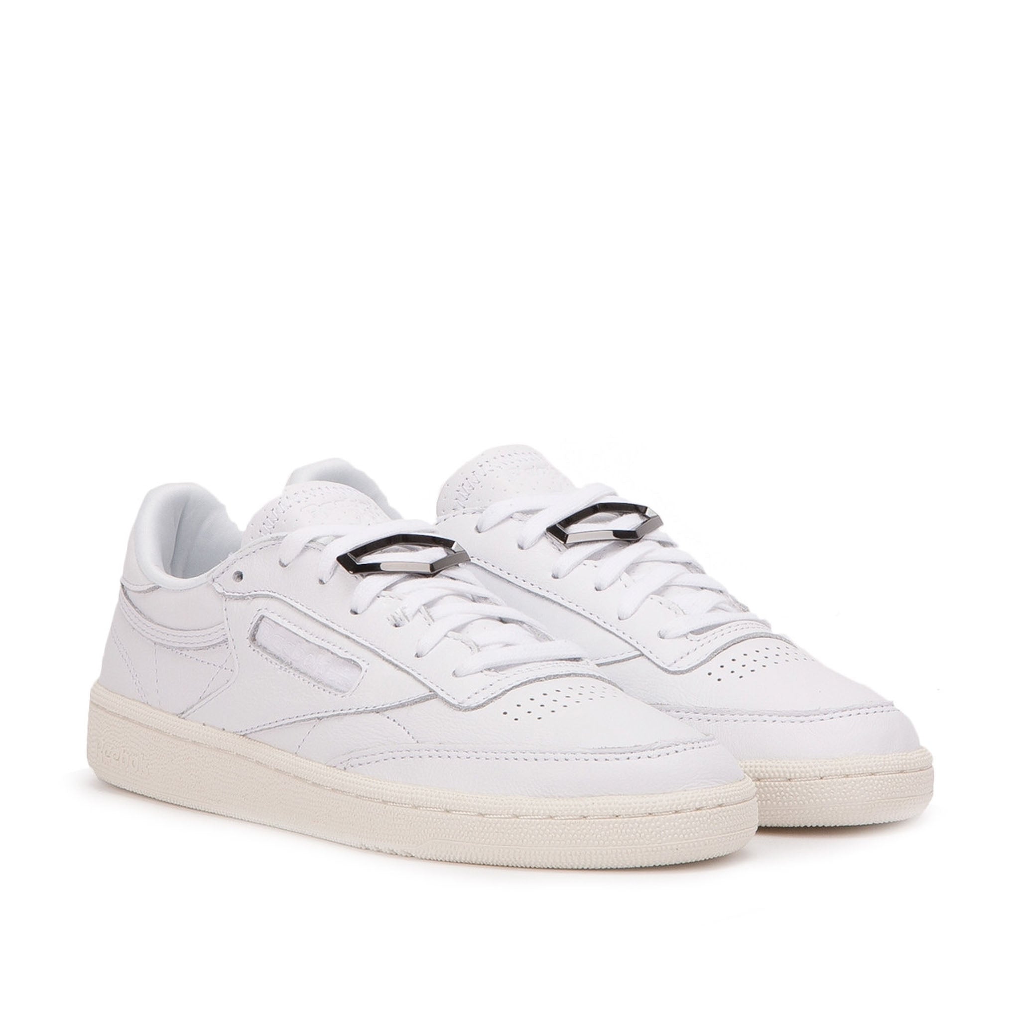 Reebok Club C85 Hardware Lace-Up White Smooth Leather Womens Trainers BS9595