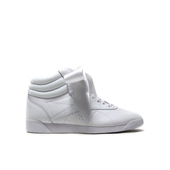 Reebok Freestyle High Satin Bow Lace White Smooth Leather Womens Trainers CM8903