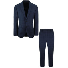 Hackett London Tonal Checkered Mens Blue Suit