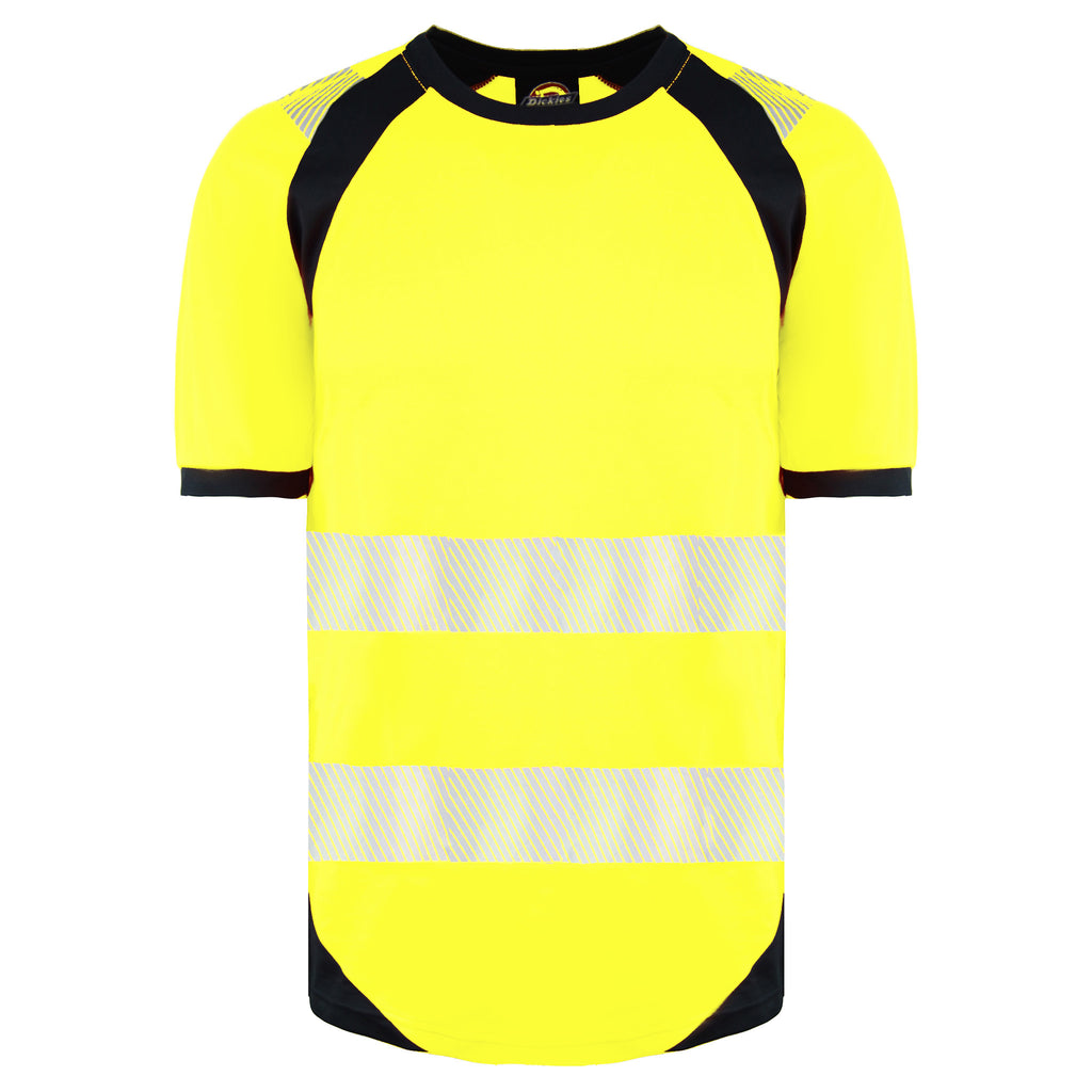 Dickies High Visibility Short Sleeve Yellow Mens Temp-IQ Work T-Shirt SA1008 YELLOW/NAVY