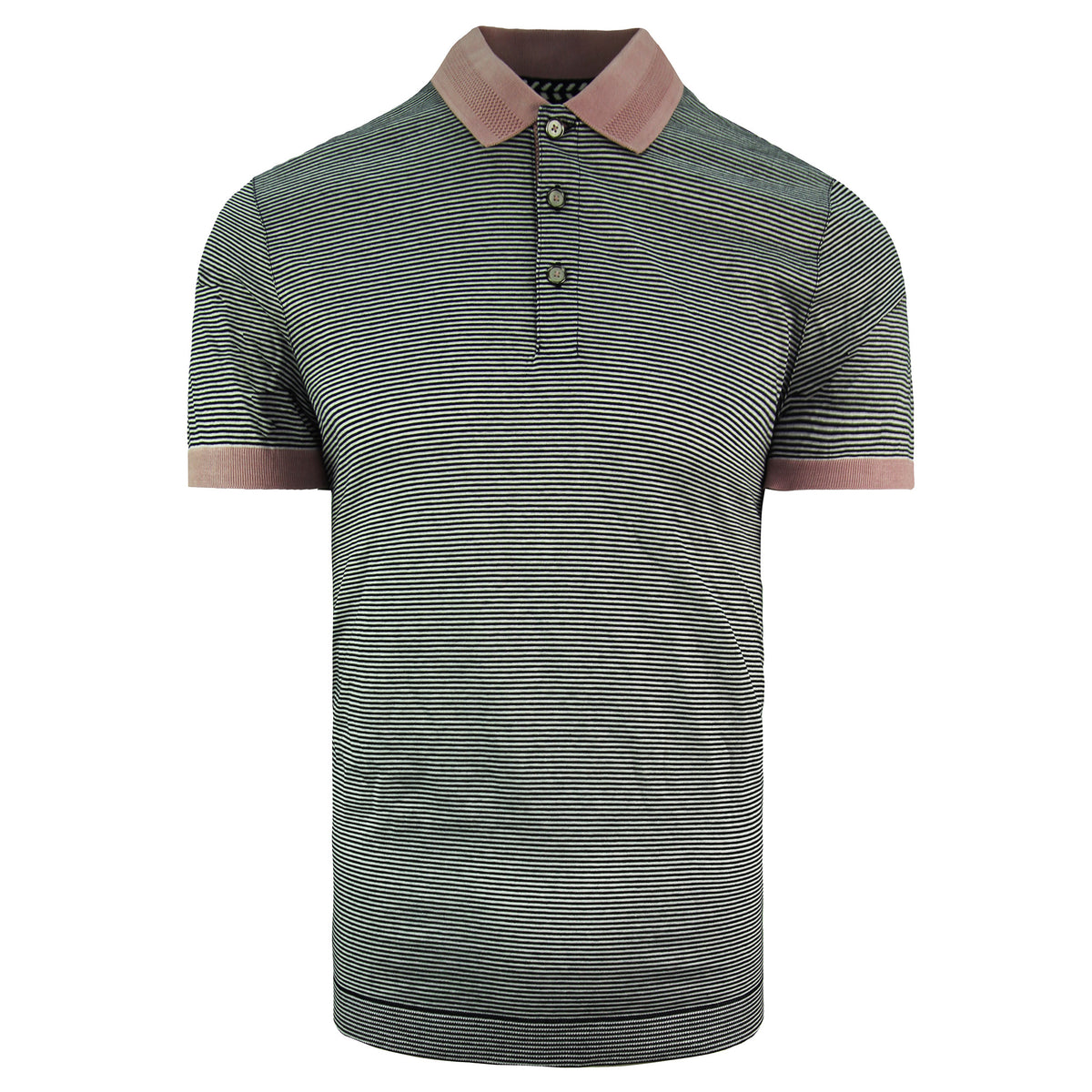 Ted Baker Stripe Ribstart Mens Navy/White Cotton Polo Shirt