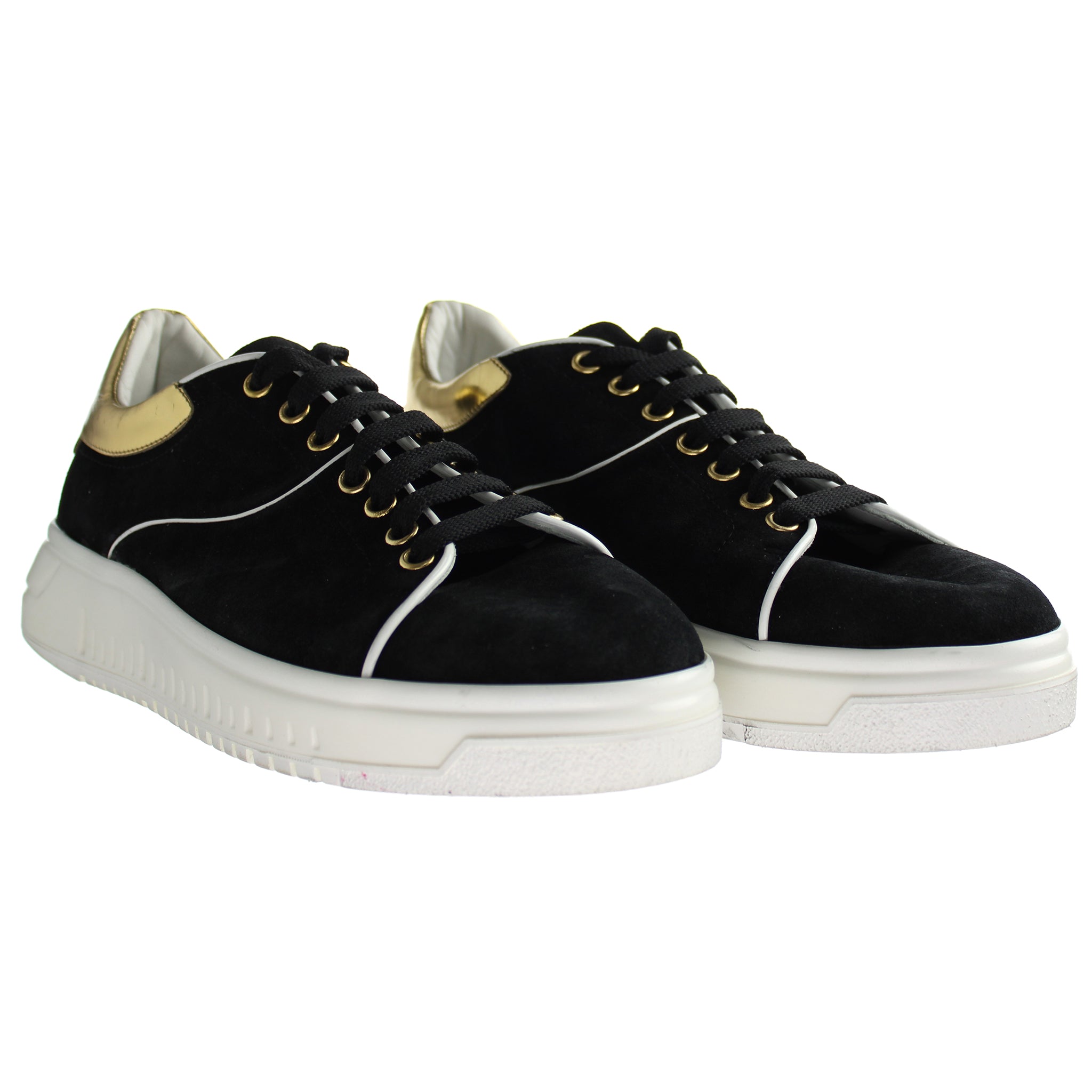 Emporio Armani Womens Black/Gold Trainers